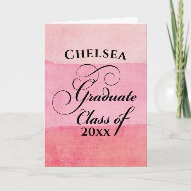 Carte Typographie de l'élégante aquarelle rose (Devant)
