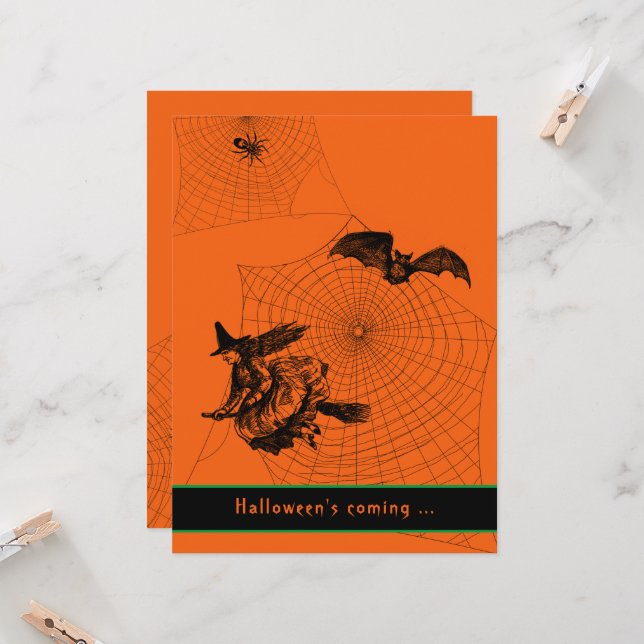 Carte Typographie d'Halloween Araignée de chauve-souris  (Devant/Arrière en situation)