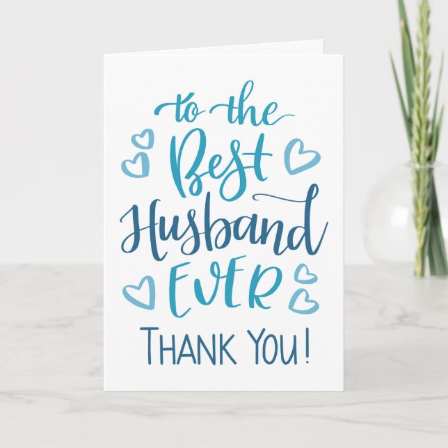 Carte Typographie du meilleur mari jamais Merci en bleu (Devant)