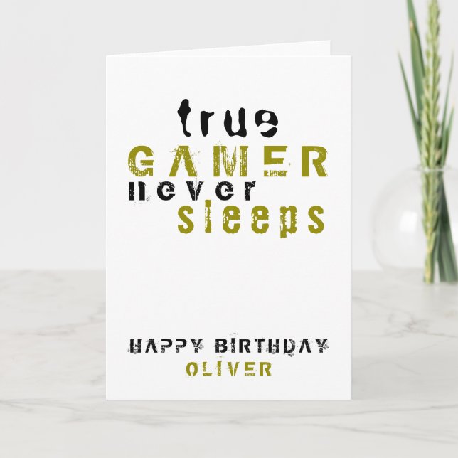 Carte Typographie du vrai gamer Jeu de garçon Anniversai (Devant)