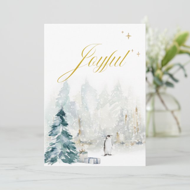 Carte Typographie élégante Aquarelle Or Foliage Neige (Debout devant)