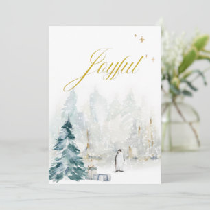 Carte Typographie élégante Aquarelle Or Foliage Neige