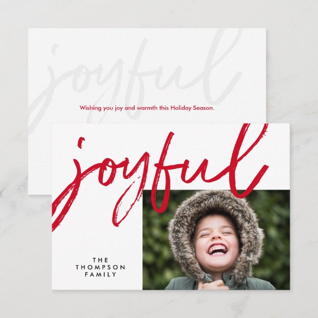Carte Typographie Joyeuse Rouge Photo de Noël moderne (Devant / Derrière)