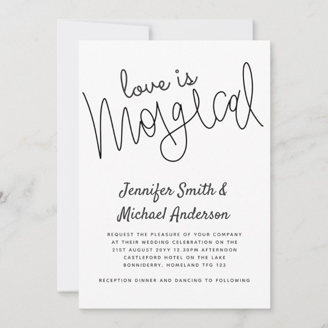 Carte Typographie L'amour est magique Mariage manuscrit (Devant)