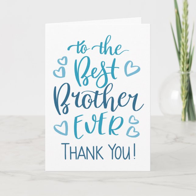 Carte Typographie Merci jamais meilleur Brother en bleu (Devant)