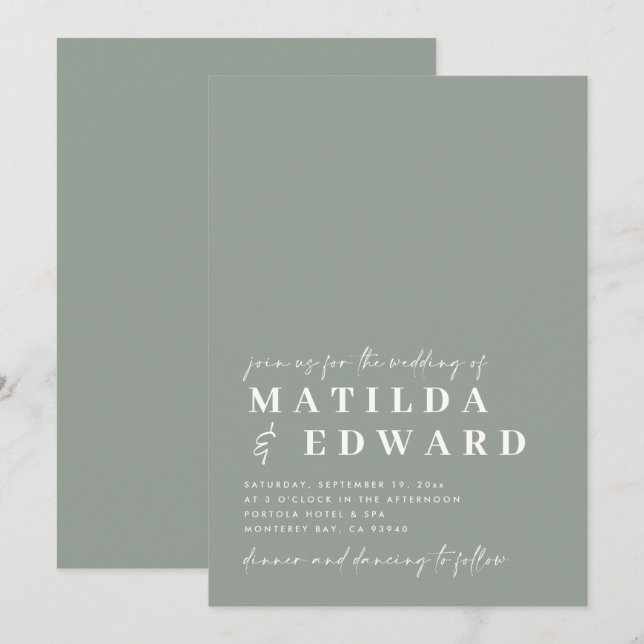 Carte Typographie minimale moderne mariage de script gra (Devant / Derrière)