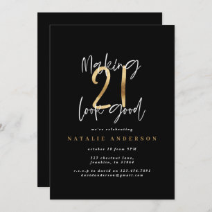 Carte Typographie moderne 21e anniversaire noir et or