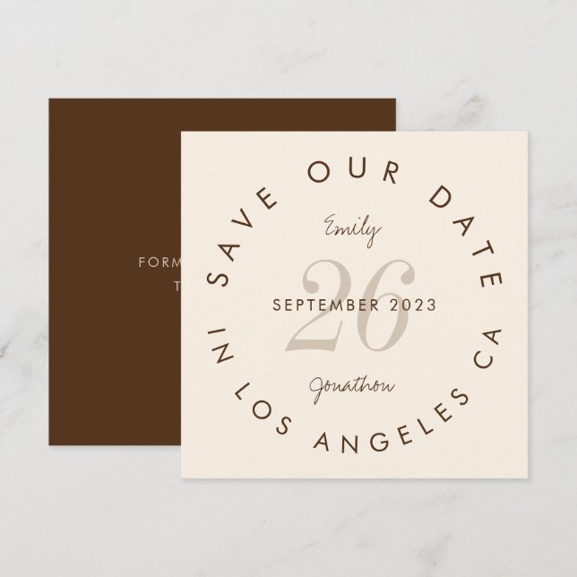 Carte Typographie Moderne Crème Brown Enregistrer La Dat (Devant / Derrière)