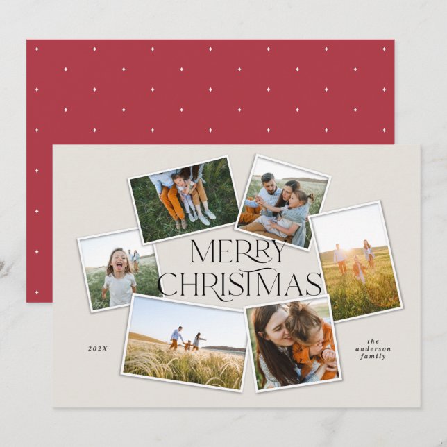 Carte Typographie moderne élégante rouge joyeux Noël (Devant / Derrière)