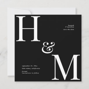 Carte Typographie moderne initiales mariage enregistrer 