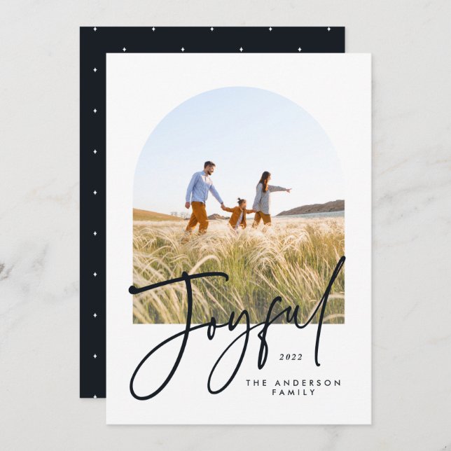 Carte Typographie moderne noir & blanc 1 photo Noël (Devant / Derrière)