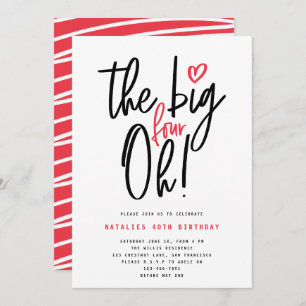 Carte typographie moderne rouge fête du 40e anniversaire