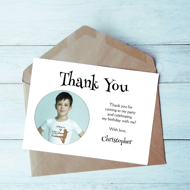 Carte Typographie noire Photo Boy Cute Kids Merci (Créateur téléchargé)