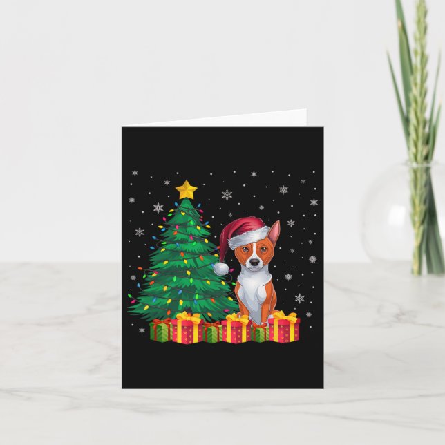 Carte Ugly Basenji Santa Hat lumières Noël Amoureux des  (Devant)