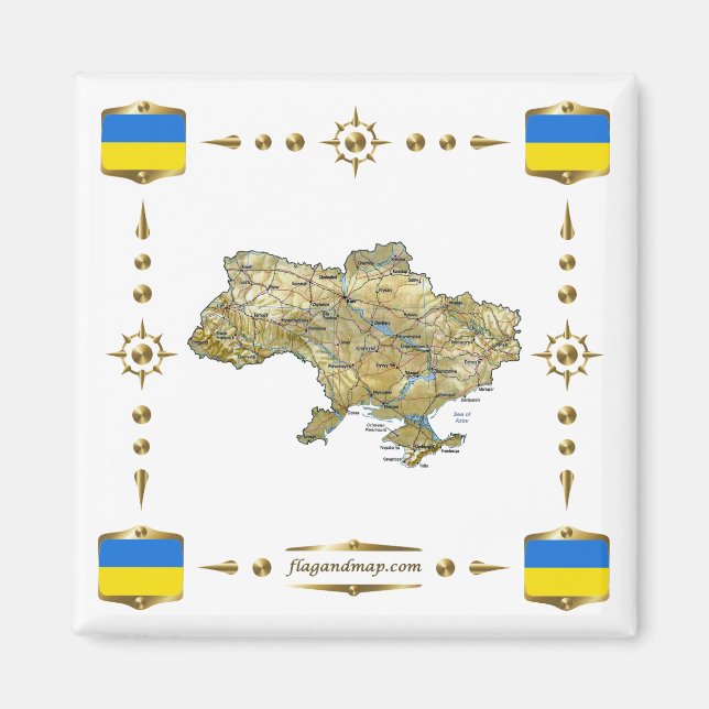 Carte Ukraine + Magnet des drapeaux (Devant)