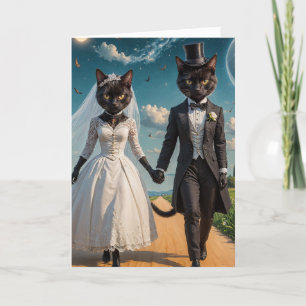 Carte Un adorable Chat Noir Mariage en couple dans le pa