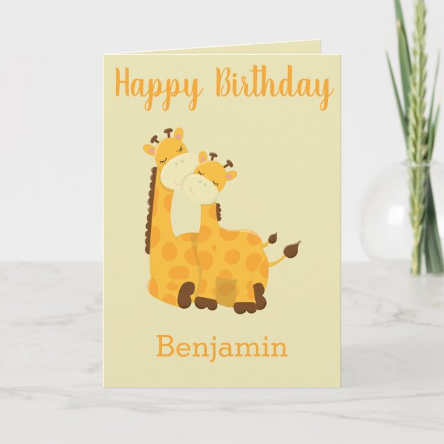 Carte Un bébé anniversaire avec des girafes (Devant)