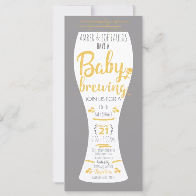 Carte Un bébé brasse Co-Ed Brewery Baby shower Invitatio (Devant)