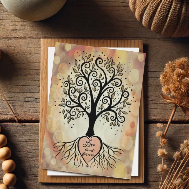 Carte Un bel arbre inspirant "L'amour vit pour toujours" (Créateur téléchargé)