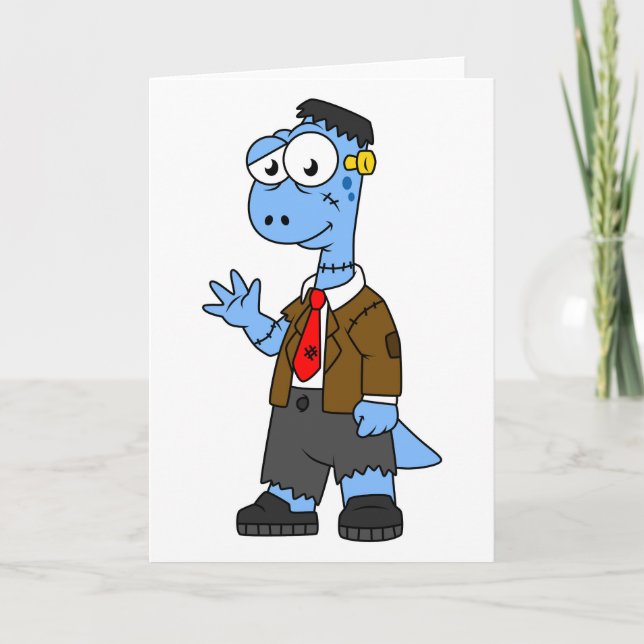 Carte Un Brontosaur Dessiné, Habillé Comme Frankenstein. (Devant)