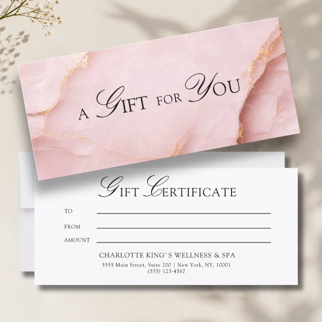 Carte Un cadeau pour vous ! Marbre rose doré (A Gift for You! Blush Pink Gold Marble Gift Certificate)
