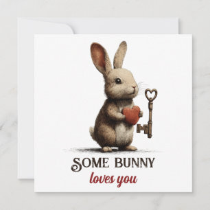 Carte Un Certain Lapin T'aime Vintage Avec Clé en Forme 