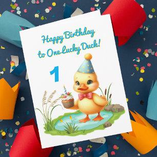 Carte Un chanceux canard Photo Girl Salutation Anniversa