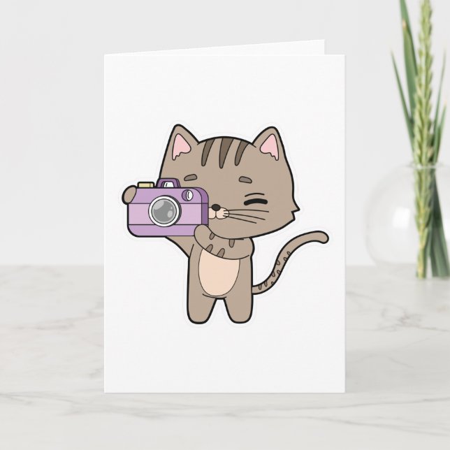 Carte Un chat photographe avec caméra (Devant)