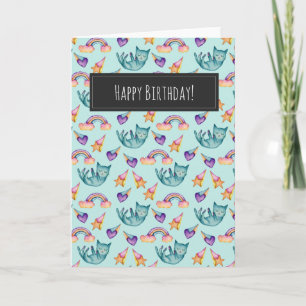 Carte Un chat rêvé flottant dans le ciel  Joyeux anniver