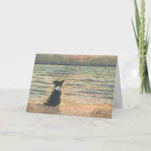 Carte Un chien de border collie indique bonjour au matin