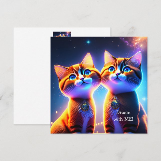 Carte Un couple de chats mignons sous le ciel étoilé - (Devant / Derrière)