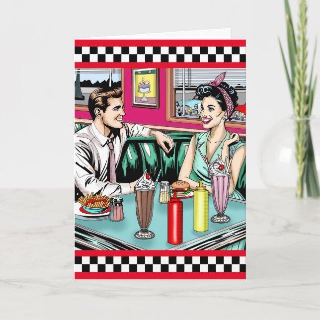 Carte Un couple des années 1950 à Diner Joyeux anniversa (Devant)