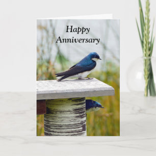 Carte Un couple d'hirondelles d'arbre heureux anniversai