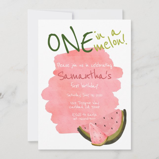 Carte Un dans un Melon Watermelon Thème Aquarelle rose (Devant)