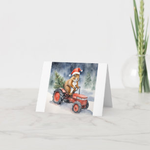 Carte Un écureuil sur un tracteur Noël