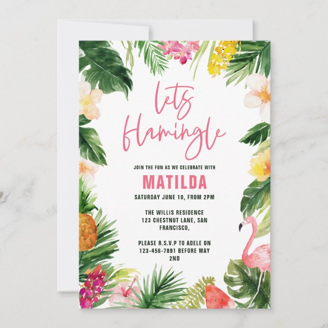 Carte Un feuillage tropical lumineux laisse flamingle an (Devant)