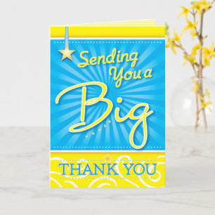 Carte Un grand Merci en bleu gai avec des étoiles jaunes
