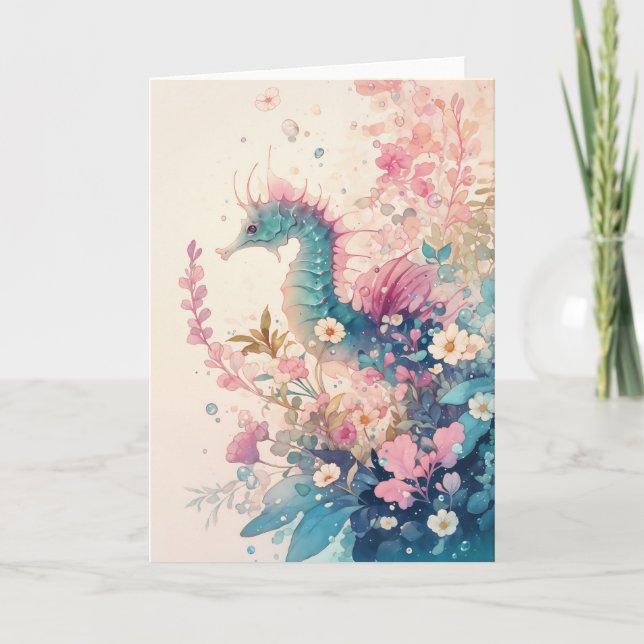 Carte Un hippocampe gracieux dans une mer de couleurs (Devant)