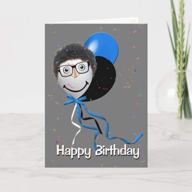 Carte Un homme d'anniversaire sur un ballon de fête (Devant)