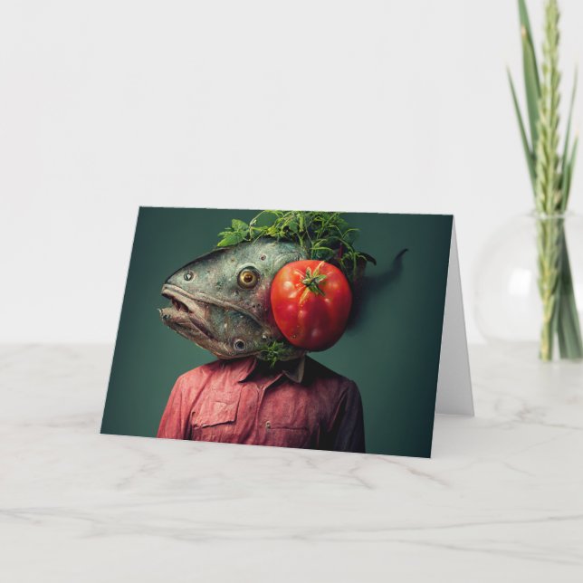 Carte Un Homme En Tête De Poisson Avec Tomate Toutes Les (Devant)