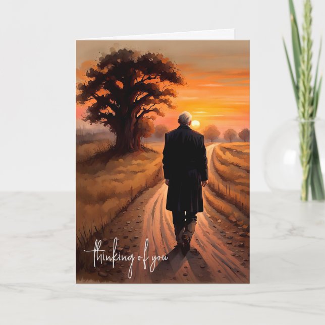 Carte Un Homme Solitaire Marchant Dirt Chemin Pensant À  (Devant)