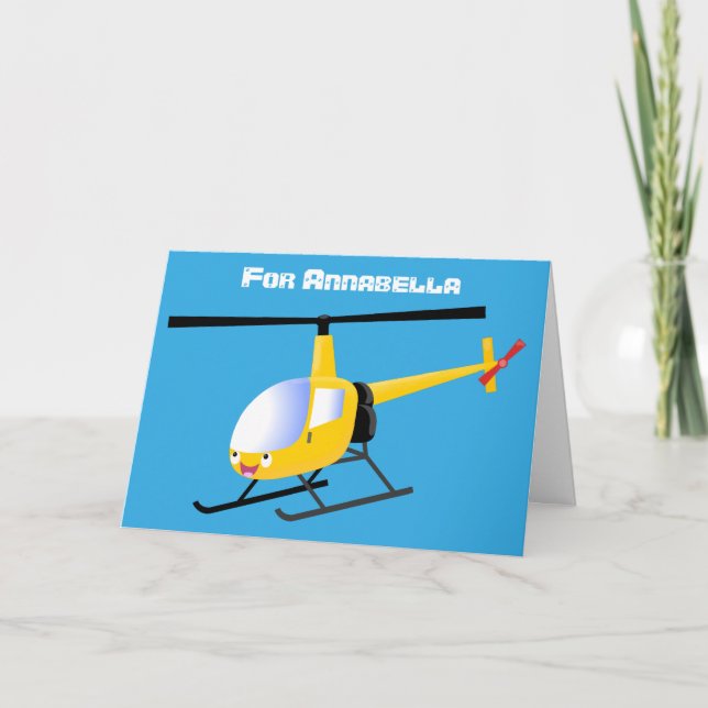 Carte Un joli hélicoptère de dessin animé jaune (Devant)