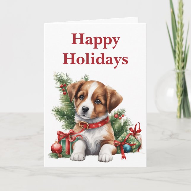 Carte Un joli Noël blanc chiot de Noël (Devant)
