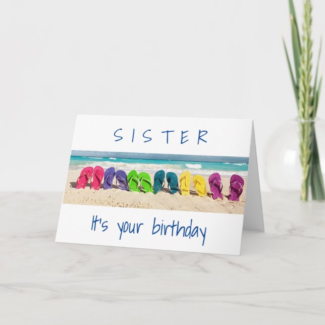 CARTE UN JOUR "À LA PLAGE" **SOEUR** À VOTRE ANNIVERSAIR (Devant)