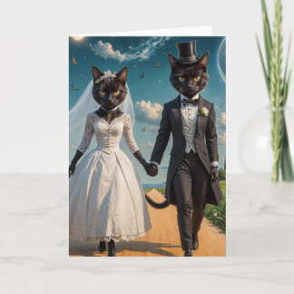 Carte Un jour de mariage d'un couple de chat noir adorab