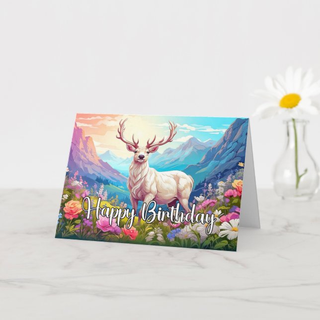 Carte Un joyeux anniversaire au design de cerfs sauvages (Petite plante)