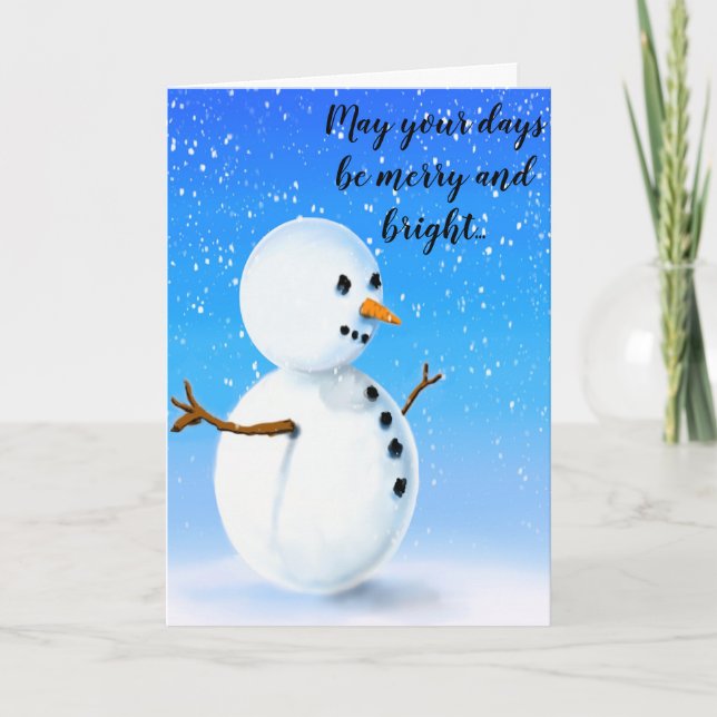 Carte Un joyeux bonhomme de neige brillant sur un ciel b (Devant)