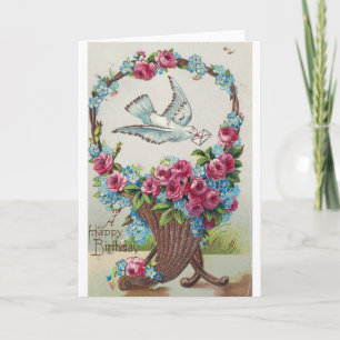 Carte Un joyeux panier d'anniversaire et une colombe