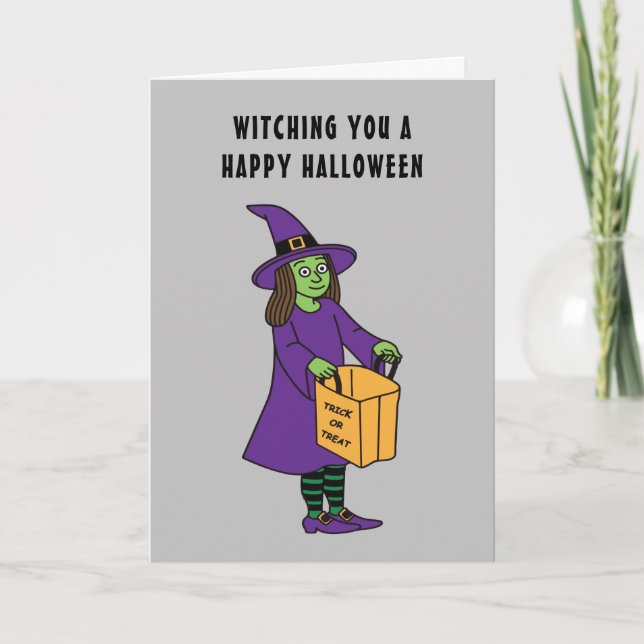 Carte Un Joyeux Pun De Sorcière D'Halloween Qui Vous Évo (Devant)