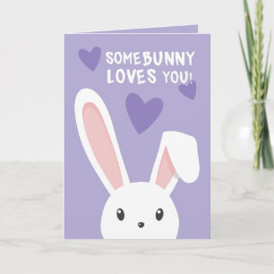 Carte Un lapin vous aime Coeurs mignons Violet Valentine